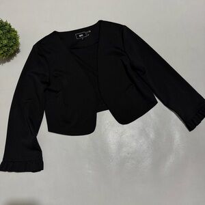 HAVE Classic Black Modest Ruffle Three Quarter Sleeve Shrug Bolero Jacket Medium